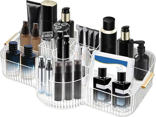 Rotating Perfume Organizer,Cologne Stand,Cologne Organizer for Men,Clear Bathroom Countertop Organizer, Dresser Organizer for Bedroom,Makeup Organizer Countertop with Brush Holder