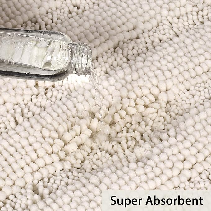 Turquoize Chenille Bathroom Rugs Set Non-Slip Bath Mats for Bathroom Super Absorbent Shaggy Rugs for Tub Shower Toilet Plush Bath Rug Plus U Contour Rug (Oversized: 24" x 36" and 20" x 24" U), Ivory