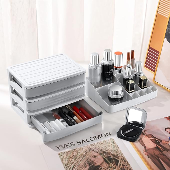 ELUCHANG Cosmetics Makeup Organizer Storage: 9.6" Detach Make Up Organizers and Storage with Drawers Large Skincare Organizers for Vanity Countertop Dresser Bedroom Bathroom Desk