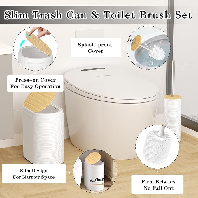 XLHOMO White Bathroom Set - 10PC Bathroom Accessories Set, Luxury Bathroom Accessory Set with Trash Can,Toilet Brush & 2 PC Soap Dispensers for Apartment Decor and Housewarming
