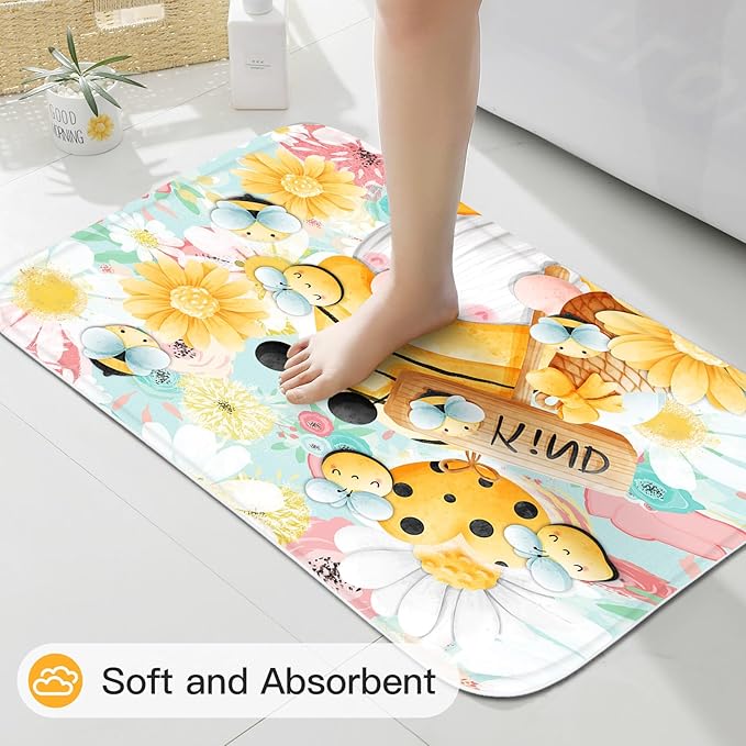 Litabel 4 Pcs Sping Gnomes Shower Curtain Set with Non-Slip Rugs, Toilet Lid Cover and Bath Mat, Boho Floral Bathroom Decor Set with Shower Curtain and Rugs(Hooks Not Included)
