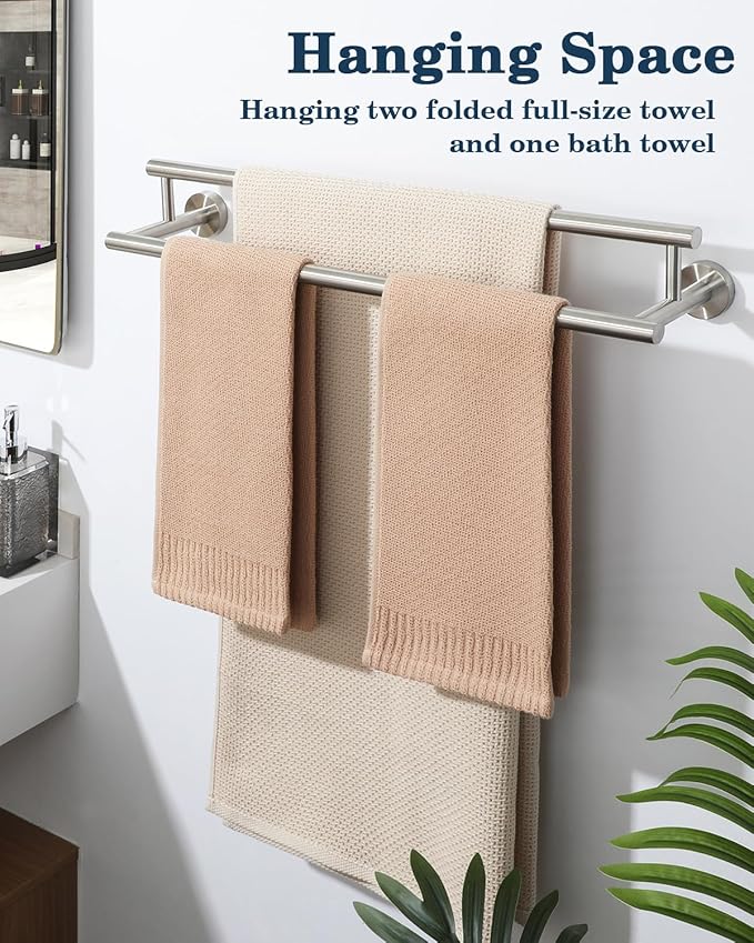 Alise Double Towel Bar Brushed Nickel,20" Towel Racks for Bathroom Wall Mounted,Bathroom Towel Rack SUS304 Stainless Steel Bathroom Towel Holder Quick Drying Hand Towel Holder Towel Bar for Walls