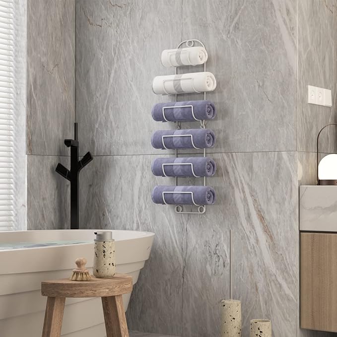 Towel Racks for Bathroom Wall Mounted Metal Wine Rack Towel Shelf Towel Holder for Bath White