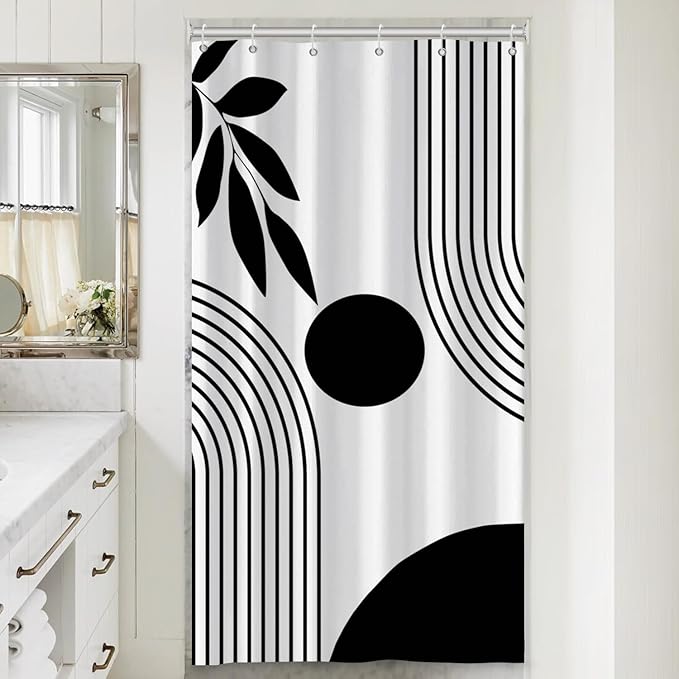 ChloropLastid Stall Boho Shower Curtain Mid Century Modern Shower Curtains for Bathroom Black and White Geometric Minimalist Abstract Bohemian Waterproof Fabric Bathroom Shower Curtain Set 36x72 Inch