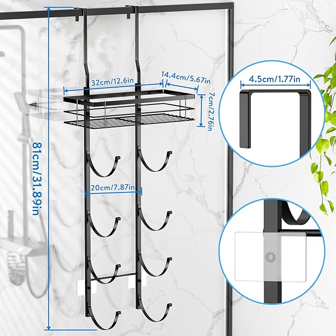 Over The Door Towel Rack, 5-Tier No Drill Towel Storage Organizer with Metal Shelf, Hanging Bath Towel Holder for Small Bathroom, Camper, Rv, Black