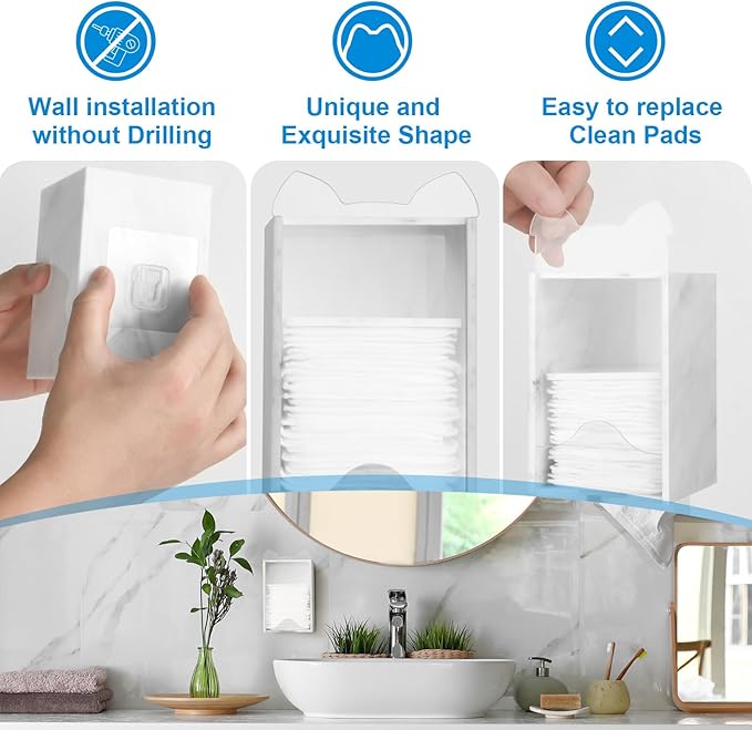 Beautyflier Acrylic Storage Holder for Clean Skin Club Clean Pads 2.0, Wall-Mounted Storage Container, Classic Modern Marble Holder for Storage of Makeup Remover Pads, 3 x 3 x 4.75IN (White Marble)