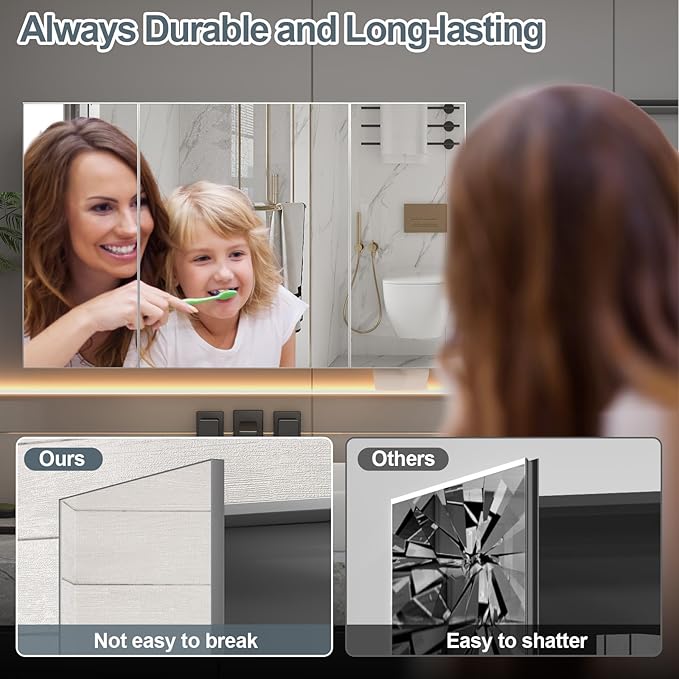 24x40 Inch Bathroom Medicine Cabinet with Mirror, Pre-Assembled Bathroom Medicine Cabinets, Surface/Recessed Wall Mounted Farmhouse Large Medicine Cabinet, Sliver