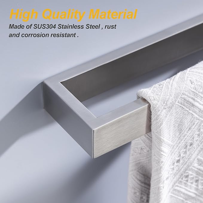 Towel Bar, 9 Inch Hand Towel Holder Wall Mount, Towel Racks for Bathroom Accessories, Stainless Steel Towel Ring Hardware (Brushed Nickel, 1 Pack)