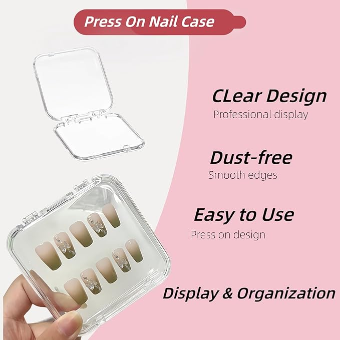 Press On Nail Storage Box Set - 9 Clear Packaging Boxes with 52 Pre-Cut Double-Sided Adhesive Tapes for Nail Business Display, Salon Supplies & Organizer (Transparent)