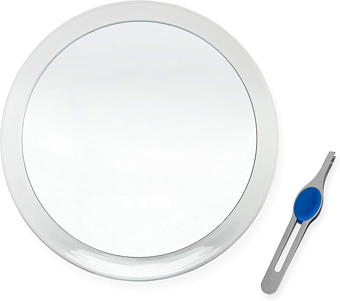 DBTech Large 10-Inch Suction Cup 5X Magnifying Mirror with Precision Tweezers w/Rubberized Grips, Triple Suction Cups for Lasting Hold on Most Flat Surfaces
