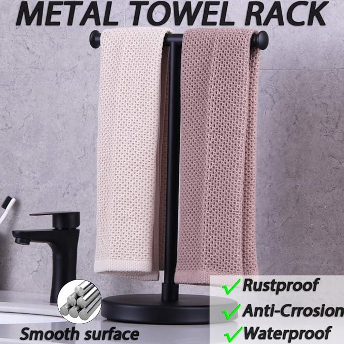 GERZWY SUS 304 Stainless Steel Hand Towel Holder Standing Tree Rack for Bathroom Vanities Countertop, Matte Black DZY024-BK