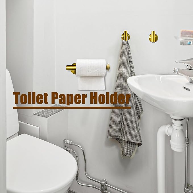 5PCS Brushed Gold Bathroom Accessories Set, Bathroom Hardware Set, Splicing 24 Inch Stainless Steel Bath Towel Bar Set, Gold Bathroom Accessories Wall Mounted