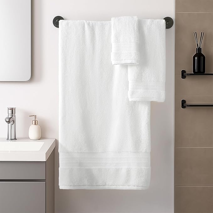 REDKISS 8 Piece White Towels Set - 100% Cotton Towels Set with 2 Large Bath Towels, 2 Hand, 4 Washcloths, 600 GSM Highly Absorbent Bath Towel Sets, White Quick Dry Shower Towel for Family Dorm Gym