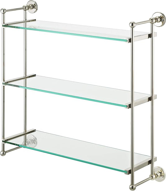 THREE TIERED GLASS SHELF, Polished Nickel