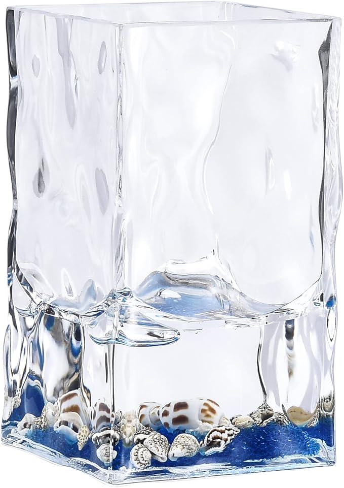 Locco Decor 4 Piece Acrylic Liquid 3D Floating Motion Bathroom Vanity Accessory Set Oceam Theme Shell Toothbrush Holder, Tumbler, Soap Dispenser, Soap Dish