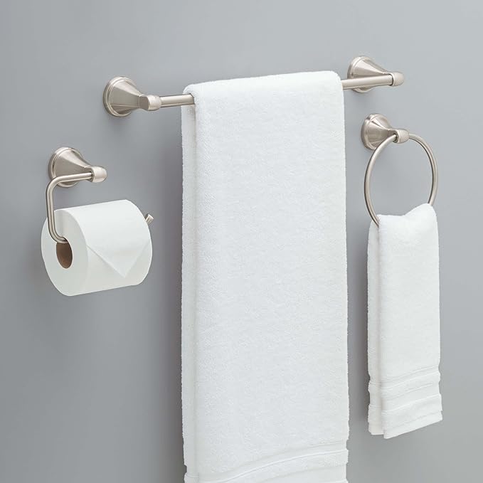Delta Faucet Becker 3-Piece Bathroom Set, SpotShield Brushed Nickel, 18"/24" Towel Rack, Toilet Paper Holder, Ring BCK63-DN