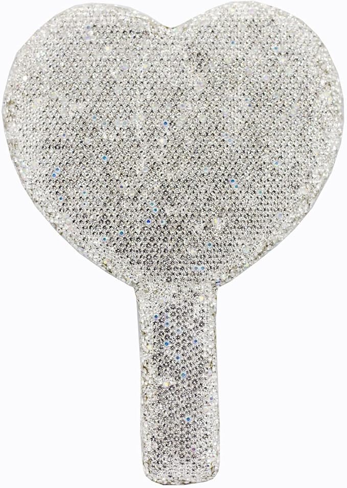 Bling Rhinestone Heart Handheld Mirror - Portable & Dazzling Makeup Mirror for On-The-Go Touch-ups (Plastic White)