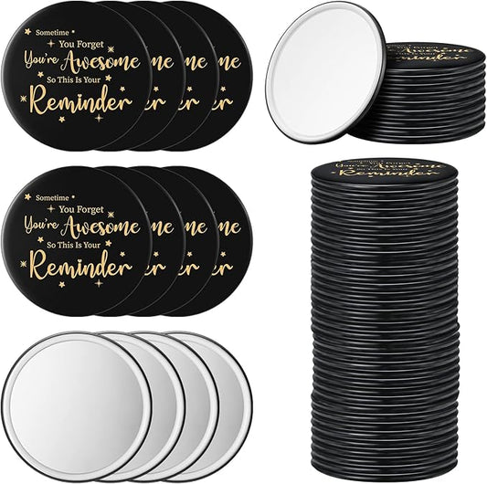 Hoolerry 24 Pcs Inspirational Compact Mirror Bulk 2.76 Inch Small Pocket Mirrors You're Awesome Appreciation Gifts for Women Coworker Employee Teacher
