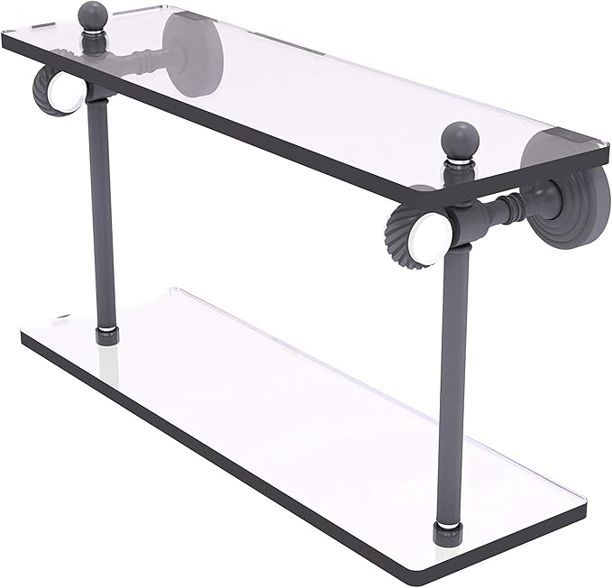 Allied Brass PG-2T-16-GYM Pacific Grove Collection 16 Inch Two Tiered Glass Twisted Accents Shelf, Matte Gray