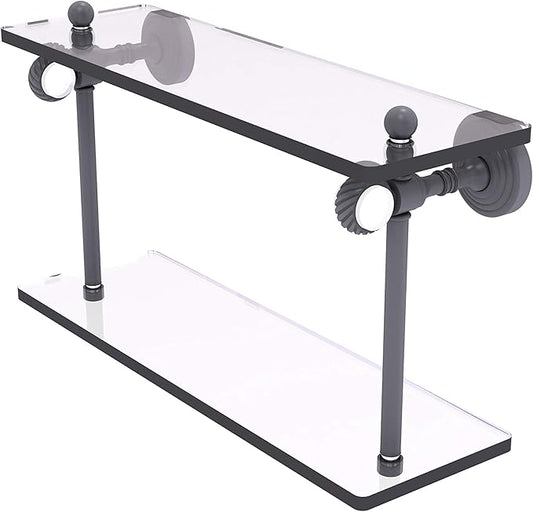 Allied Brass PG-2T-16-GYM Pacific Grove Collection 16 Inch Two Tiered Glass Twisted Accents Shelf, Matte Gray