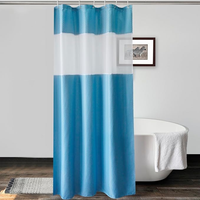UFRIDAY Waffle Weave Fabric Shower Curtain with Mesh Window, Stall Shower Curtain Fabric 36 x 72 inch,Heavy Duty Decorative Bathroom Curtain, Hotel Luxury, Water-Repellent,36 x 72 Inches,Light Blue