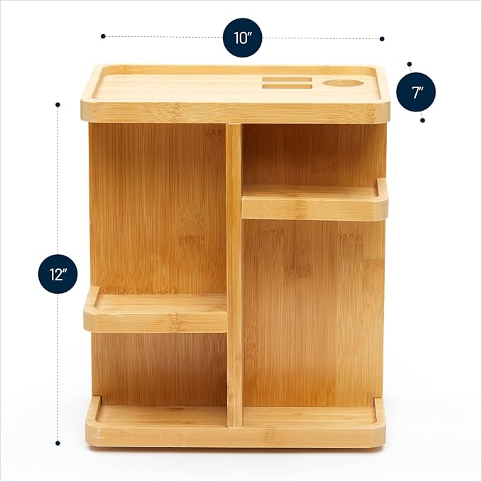 RoyalHouse Bamboo 360 Degree Rotating 12 inches Makeup Organizer, Display Cosmetic Organizer, Multi-Function Storage for Makeup Desk, Bathroom, Bedroom,Toiletries, Gift for ladies and women