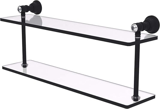 Allied Brass CC-2-22 Carolina Crystal Collection 22 Inch Two Tiered Glass Shelf, Matte Black