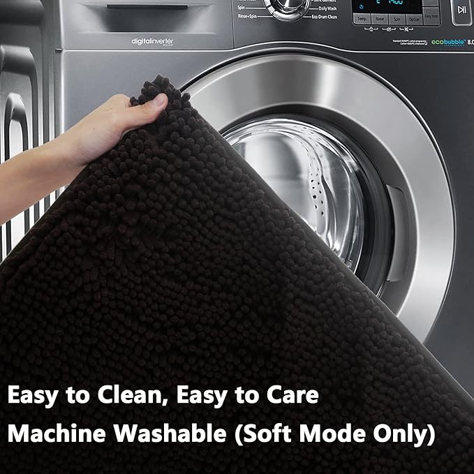 Bathroom Rugs Sets 2 Piece, Extra Soft Chenille Bath Mat Ultra Absorbent Bathroom Rug, Bathroom Mat with Sturdy PVC Non-Slip Bottom, Machine Washable Bath Rugs (20x32 Inch + 16x24 Inch, Coffee)