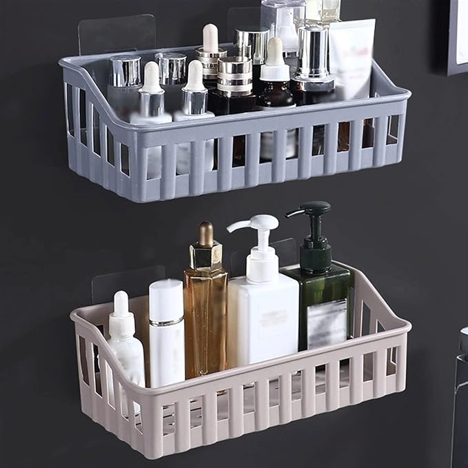 Bathroom Storage Rack 4 Shelves Toilet Plastic Storage Shelves Toilet Washstand Wall Mounted Storage Shelves Non Perforated Shelves Bathroom Shelf(Blue)