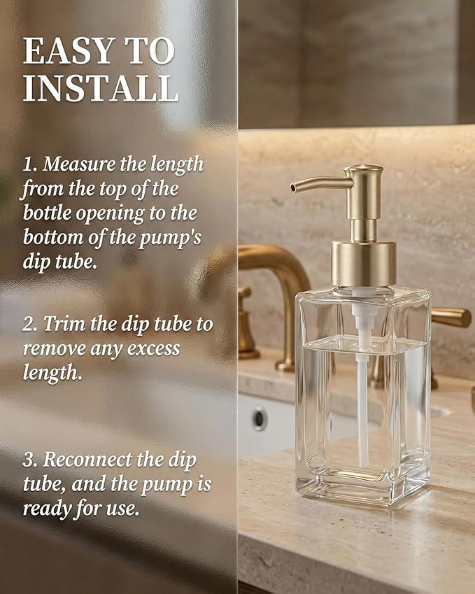 2-Pack Soap Dispenser Pumps Replacement, Universal Lotion & Soap Pump Heads for Standard 28/400 Bottle Neck, Gold Finish (Fits 26mm-28mm/ 1.02-1.10 inch)