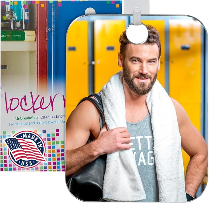 Shave Well Locker Mirror for Office, Gym, or School Desk | Full-Face Travel-Friendly Hanging Mirror with Convenient Handheld Option | Includes Removable Adhesive Hook