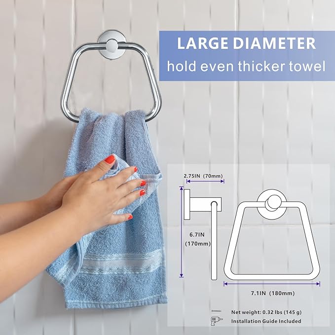 Bath Towel Ring, Bathroom Hardware Towel Holder, Chrome Towel Ring for Bathroom, Modern Trapezoid Wall Mounted Towel Hanger, 304 Stainless Steel (Chrome)