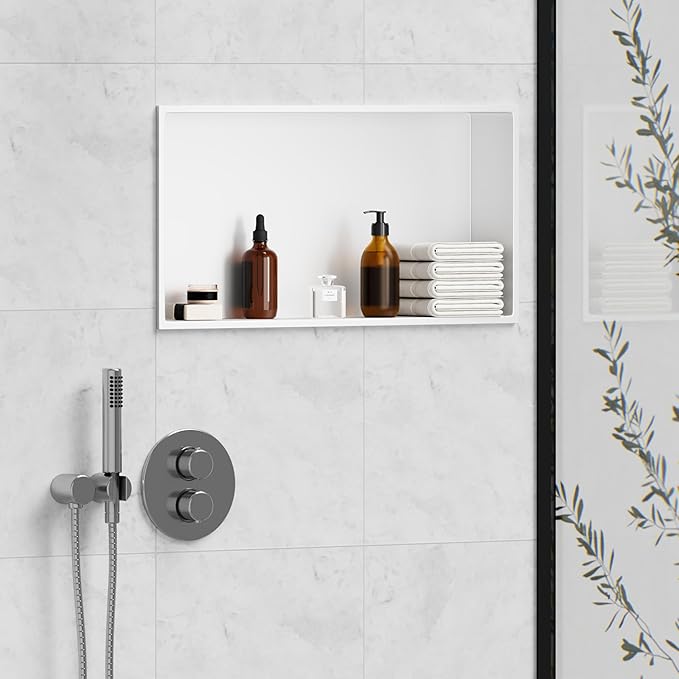 Stainless Steel Shower Niche 24"X12" No Tile Needed Recessed Inserted Wall Niche Shower for Bathroom, Living Room, Kitchen for Storage, White