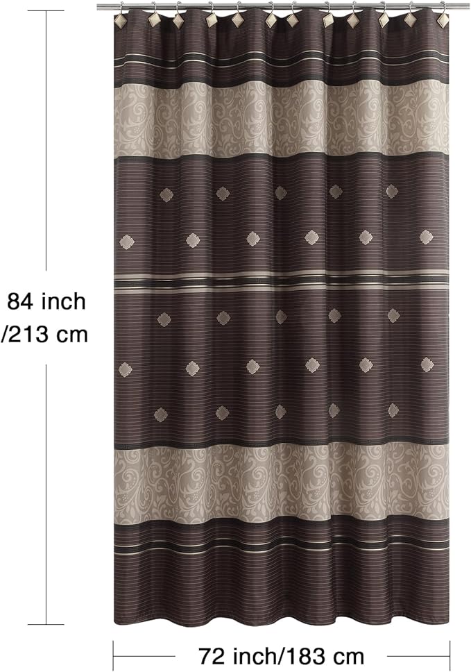 Extra Long Fabric Shower Curtain, Brown and Tan Damask Stripe Shower Curtains for Bathroom, 72" W x 84" H
