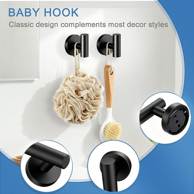 Upgraded Thickened 5-Piece Matte Black Bathroom Hardware Set, 23.6 Inch SUS304 Stainless Steel Towel Bar, Toilet Paper Holder, Modern Black Bathroom Accessories Kit (5 Pack, Black)