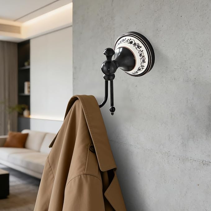 Black Towel Ring Clothes Hook Tissue Holder Three Piece Set, Bathroom Kitchen Antique Three Piece Set,Wall Mounted Bathroom and Kitchen Supplies YIGUANXIN