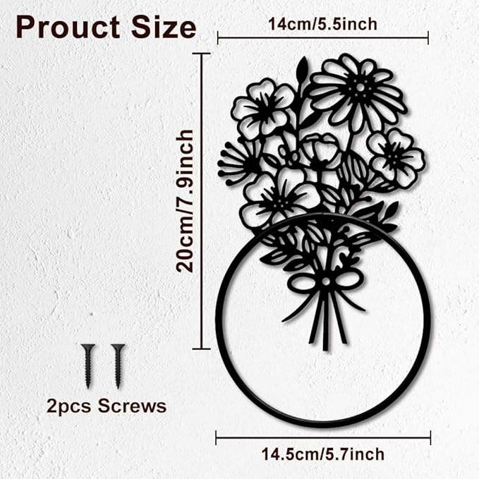 MAYJOYDIY Bouquets Metal Towel Ring Daisy Flowers Hand Towel Holder Round French Floral Towel Hangers Black Bathroom Towel Rack Wall Mounted for Kitchen Bath Home Laundry Room Decors Gifts