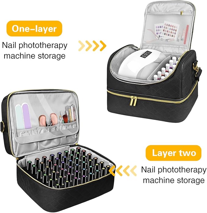 Nail Polish Organizer Case Double Layer Nail Polish Organizer Holds Up to 60 Bottles of 13x9x10 Portable Removable Holder for Supplies