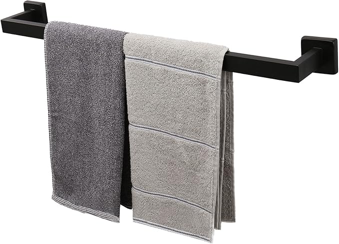 TocTen Bath Towel Rack - Square Base Thicken SUS304 Stainless Steel Towel Bar for Bathroom, Bathroom Accessories Towel Rod Heavy Duty Wall Mounted Towel Holder. (Black, 24)
