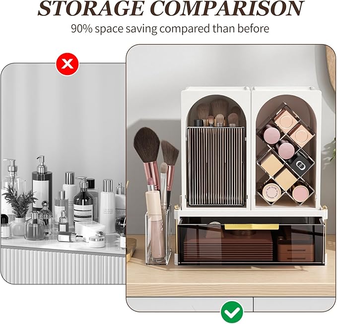 INVSSENE Stackable Makeup Organizer Countertop, Storage Perfume Skincare Cosmetic Lipstick Face Mask Makeup Brush Palettes, Ideal for Vanity Bathroom Counter