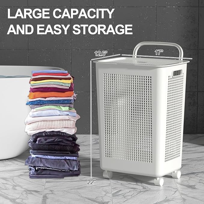 65 L Large Laundry Basket with Lids, Plastic Laundry Hamper with Wheels, 4 Packs