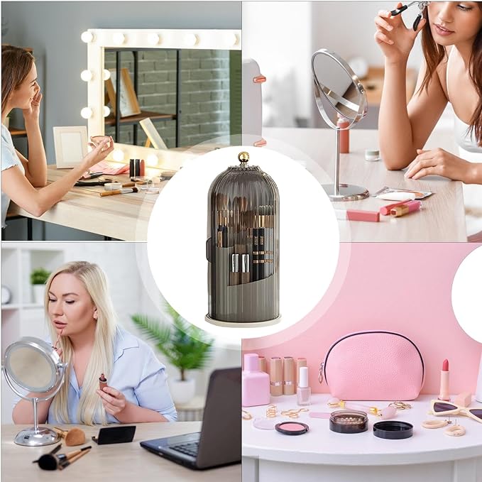 Multi-function Rotating Bird Cage Toiletries Storage Rack ?€? Makeup Organizer, Brush Holder | Transparent Dust-proof Box, 360 Rotating Design for Dressing Tables, Desktops, Bathroom Countertops