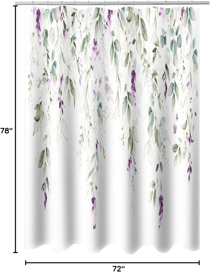 Purple Floral Shower Curtain Watercolor Flowers Modern Minimalist Wildflower Bathroom Decor Fabric Curtains with Hooks 72x78 Inches(183x200cm), Style-10