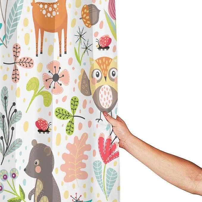 Kids Baby Woodland Shower Curtain Animals Cartoon Girls Children's Cute Cartoon Funny Colorful Weeds Plants Fox Waterproof Fabric Bathroom Decor 72x78 Inches(183x200cm), Style-13