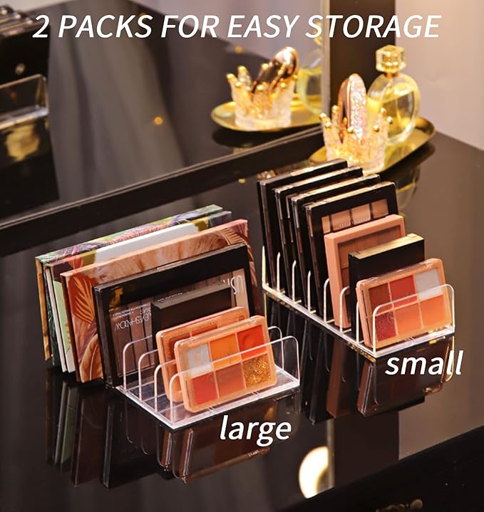 2 Pcs Eyeshadow Palette Organizer Use for Bathroom Countertops, Wardrobe, Shelf, Drawer, Sunglasses, Wallet, Contour Kit (Cosmetic Storage Box Small&Large) Makeup (Clear), 7.08x5.12x1.97 in