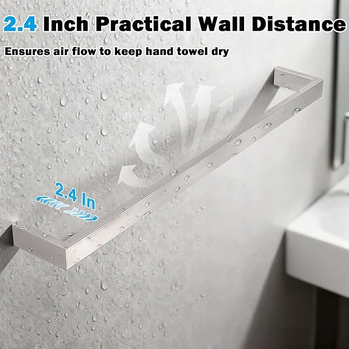 Livabber Square Bath Towel Bar, 304 Stainless Steel Towel Rack, Heavy Duty Towel Holder Wall Mounted for Bathroom Accessories, Kitchen, Brushed Nickel (16 Inch)