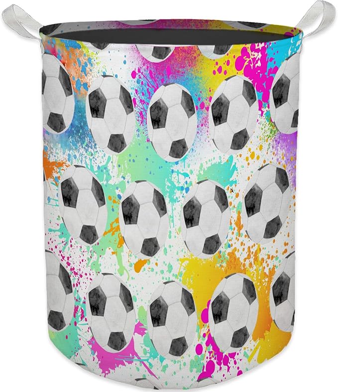 Colorful Football Laundry Basket, Toybox for Boys Room, Kids Laundry Basket Hamper Waterproof Collapsible Clothes Toys Storage Bin Organizer for Bedroom Bathroom Boys Room Dorm