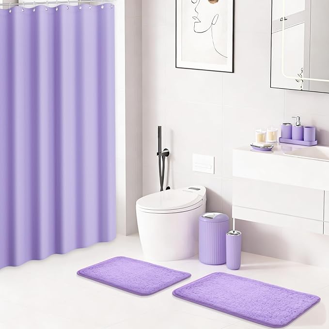 XLHOMO 24 PCS Purple Bathroom Accessories Set with Shower Curtain and Rugs, Bathroom Sets with Extra Soft and Absorbent Bath Rugs Shower Curtain Bathroom Accessory for Bath