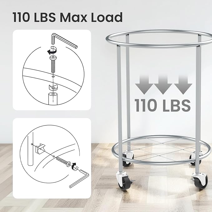 Aduanbang 170L Laundry Basket with Wheels, Rolling Hamper with Removable Bag & Steel Frame, Round Laundry Cart with 4 Casters & 2 Brakes, Ideal for Bedroom, Bathroom & Laundry Room