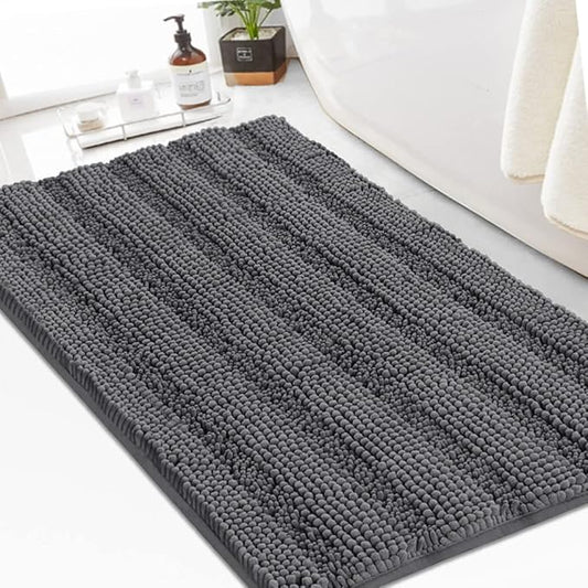 Turquoize Chenille Bath Rugs Shaggy Bathroom Rugs Non Slip Bath Mat for Bathroom 24 x 36 Grey Bath Rug for Bath Room Extra Soft and Absorbent Area Rug, 24"x 36", Grey